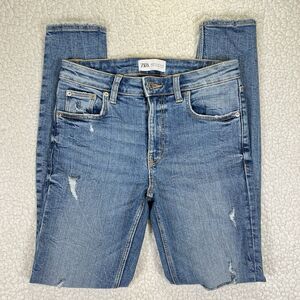Zara Jeans Women's Size 2 (Actual 26x28)‎ Blue Skinny Mid Rise Distressed